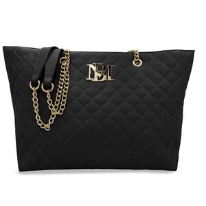 Badgley Mischka Black Quilted Large Tote Bag